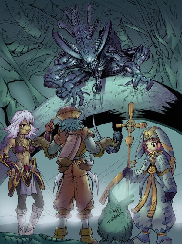 xenomorph, black rose, kite, ovomorph, and mistral (.hack// and 2 more) drawn by peter_huu_nguyen