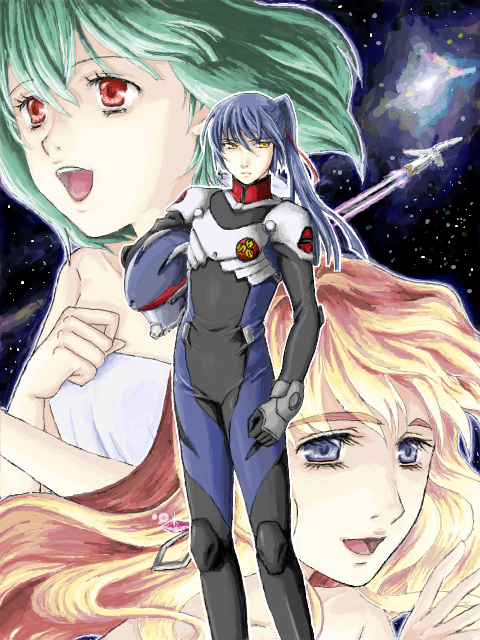 sheryl nome, ranka lee, saotome alto, and vf-25 (macross and 1 more) drawn by ten_(g.g.m)
