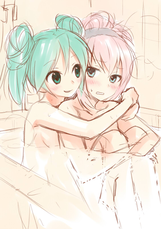 hatsune miku and megurine luka (vocaloid) drawn by hijiki_(hijikini)