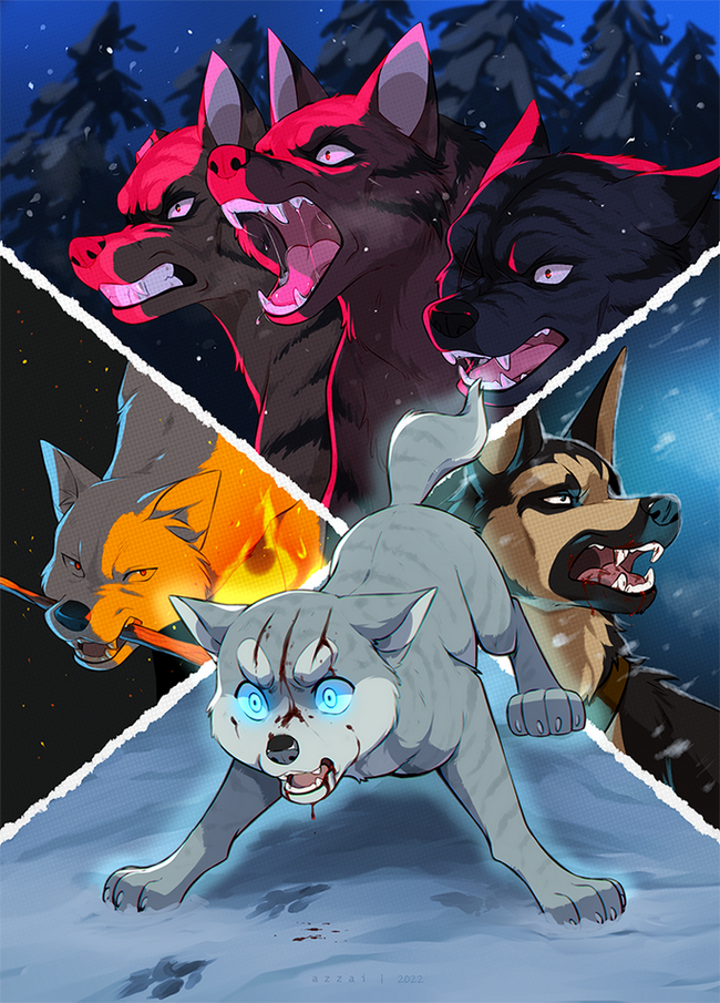 gin, akame, chutora, akatora, john, and 1 more (ginga and 1 more) drawn by azzai