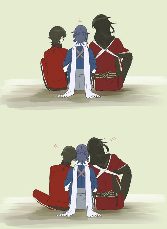 yamato-no-kami yasusada, izumi-no-kami kanesada, and horikawa kunihiro (touken ranbu) drawn by yamazaki_mitsuko