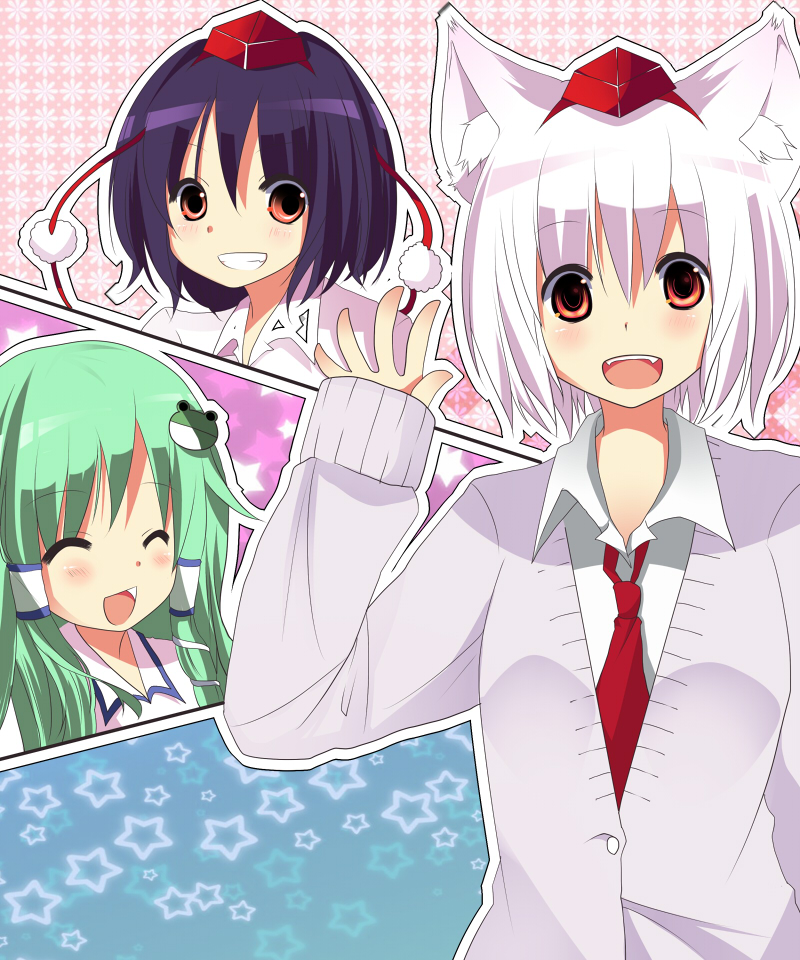 kochiya sanae, shameimaru aya, and inubashiri momiji (touhou) drawn by takeno_koko