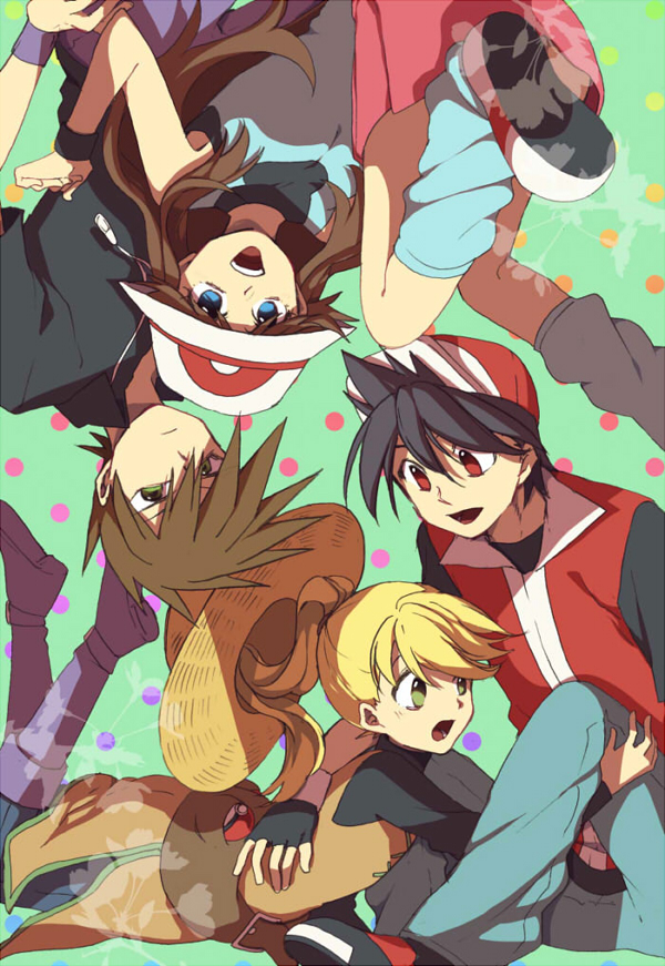 red, blue oak, green, and yellow (pokemon and 1 more) drawn by yui_ko