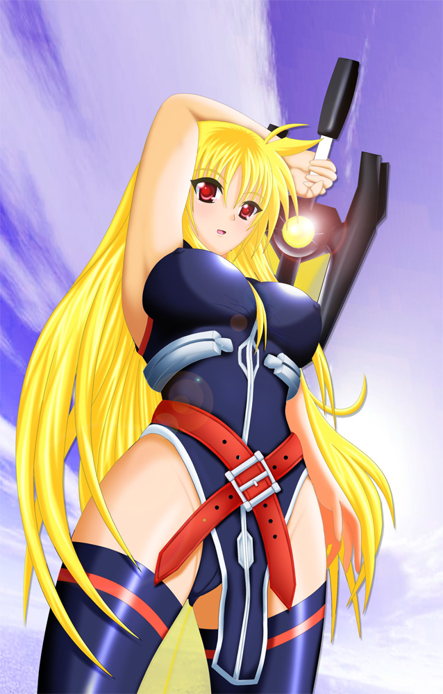 fate testarossa and bardiche (lyrical nanoha and 1 more) drawn by mitsuru_(gurido)