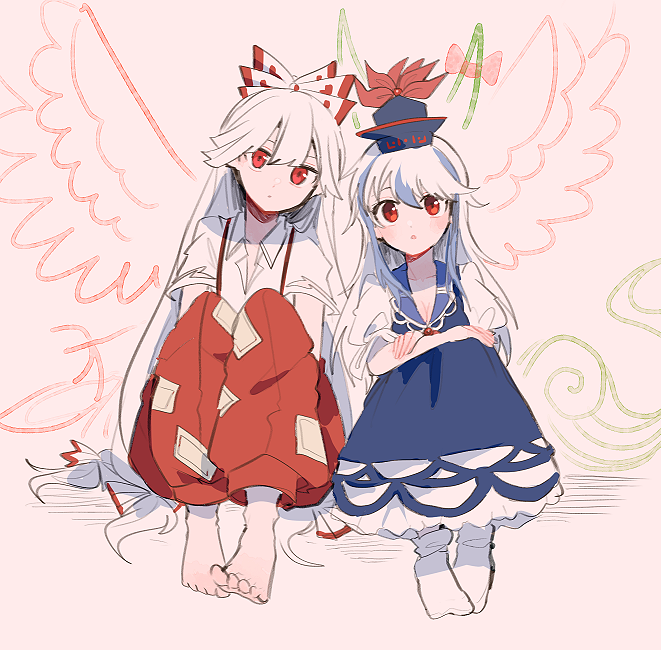 fujiwara no mokou and kamishirasawa keine (touhou) drawn by itomugi-kun