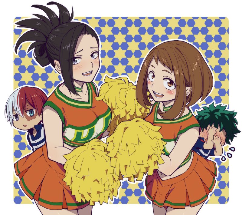 midoriya izuku, uraraka ochaco, todoroki shoto, and yaoyorozu momo (boku no hero academia) drawn by hiyori_(rindou66)