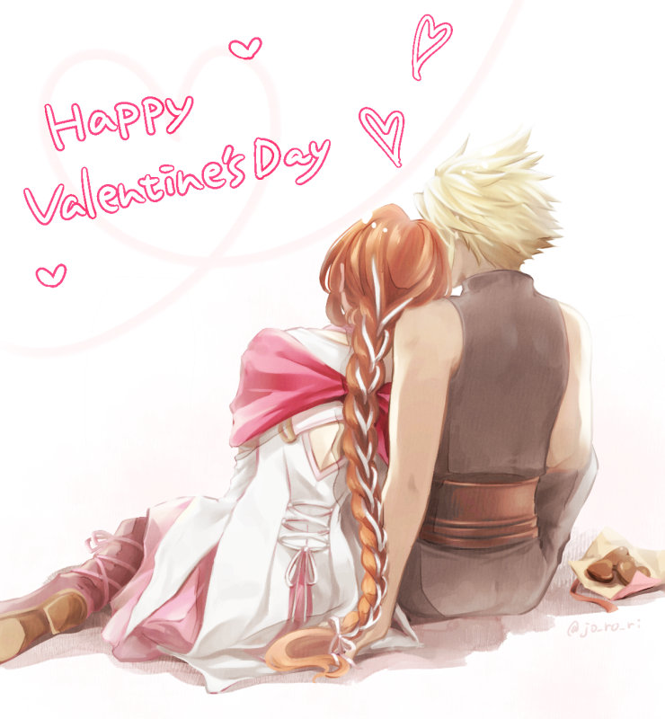 cloud strife and aerith gainsborough (final fantasy and 3 more) drawn by jo_ro_ri