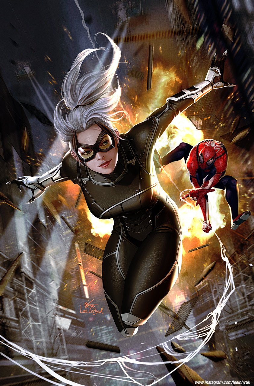 spider-man, peter parker, black cat, and felicia hardy (marvel and 1 more) drawn by in-hyuk_lee