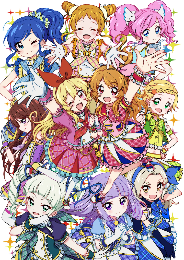 hoshimiya ichigo, kiriya aoi, todo yurika, ozora akari, shibuki ran, and 5 more (aikatsu!) drawn by kingin