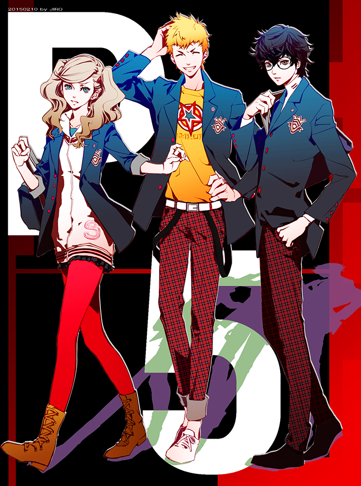 amamiya ren, takamaki anne, and sakamoto ryuuji (persona and 1 more) drawn by kim_jiro