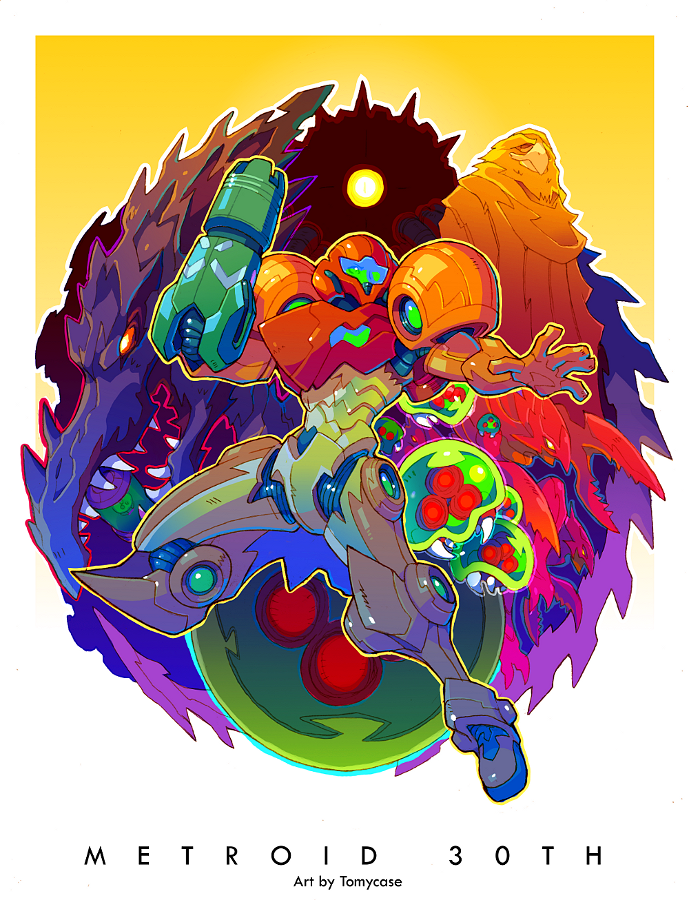 samus aran, metroid, metroid larva, ridley, space pirate, and 3 more (metroid) drawn by tomycase