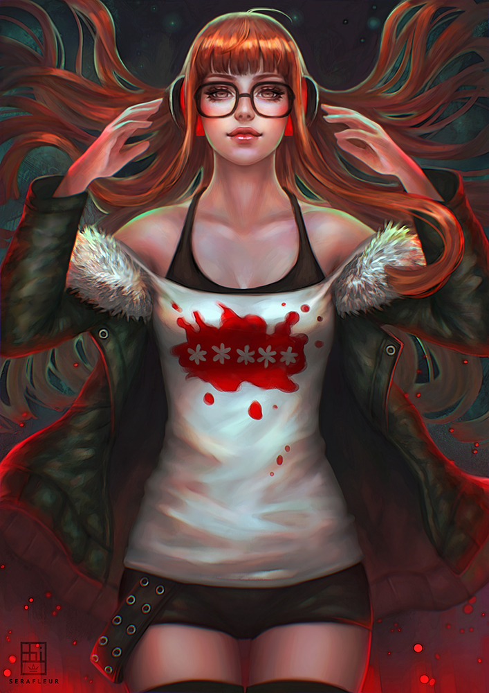 sakura futaba (persona and 1 more) drawn by serafleur