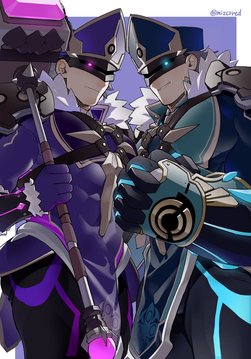 electrohammer vanguard and anemoboxer vanguard (genshin impact) drawn by mitsubamushi_coreless