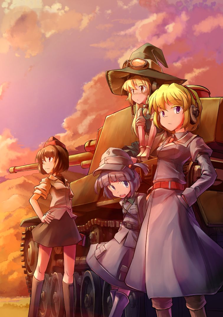 kirisame marisa, alice margatroid, shameimaru aya, and kawashiro nitori (touhou) drawn by fat_(artist)