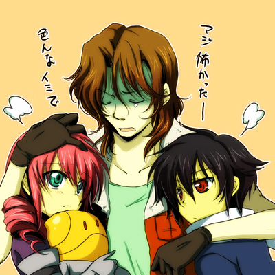 haro, setsuna f. seiei, feldt grace, and lockon stratos (gundam and 1 more) drawn by hio_(artist)