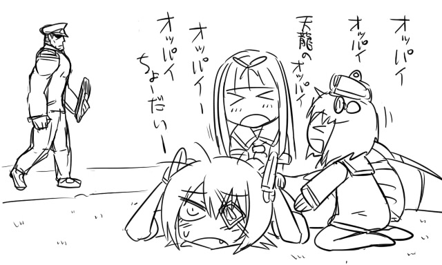 admiral, yuudachi, tenryuu, yukikaze, and matsuda chiyohiko (kantai collection) drawn by tonda