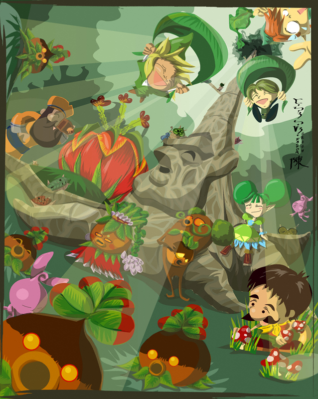 link, korok, saria, makar, deku scrub, and 8 more (the legend of zelda and 6 more) drawn by indiochink