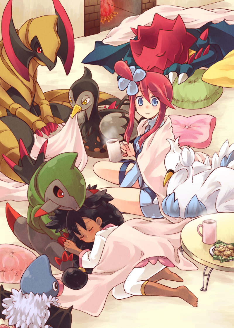 skyla, iris, haxorus, swanna, woobat, and 3 more (pokemon and 1 more) drawn by kousetsu