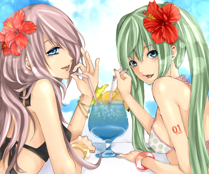 hatsune miku and megurine luka (vocaloid) drawn by roku_(hikokeng)
