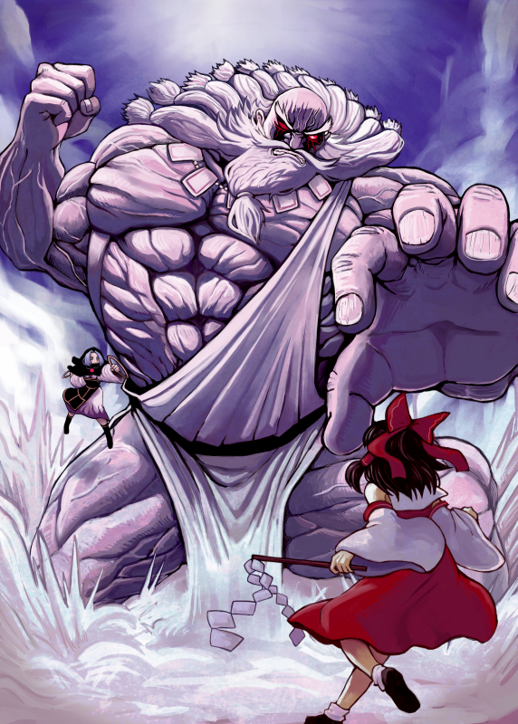 hakurei reimu, kumoi ichirin, and unzan (touhou) drawn by hoshitetsu_ringo
