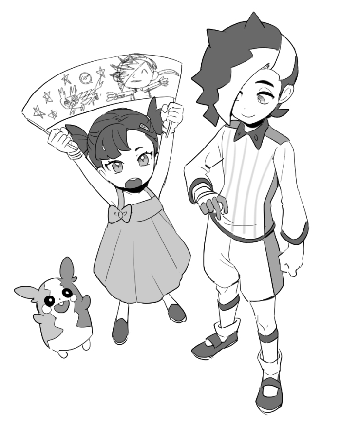 marnie, morpeko, piers, and galarian zigzagoon (pokemon and 1 more) drawn by dede_(qwea_00000)