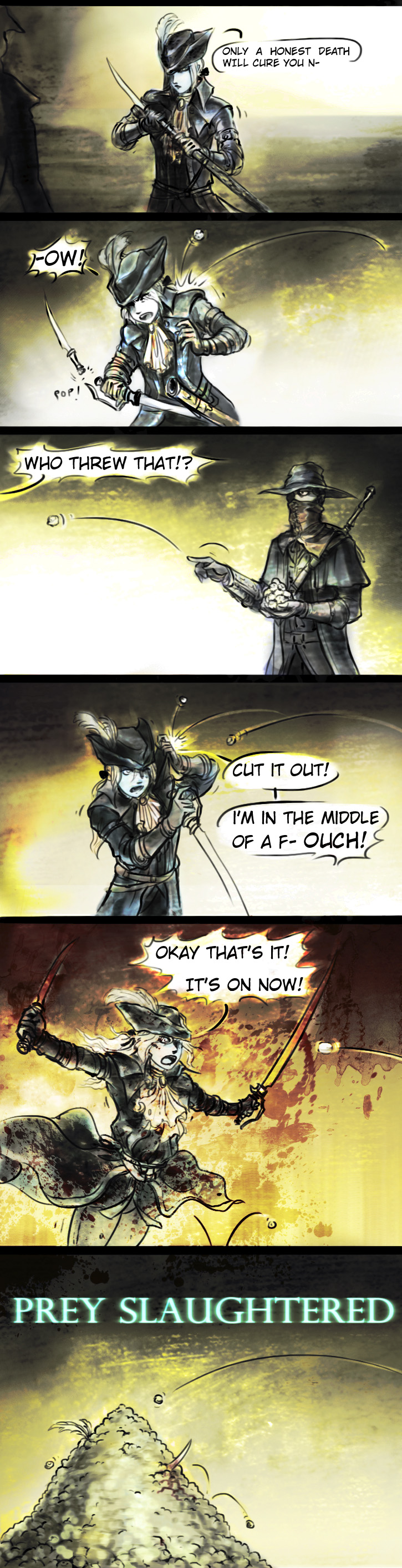 hunter and lady maria of the astral clocktower (bloodborne) drawn by unzipschikage