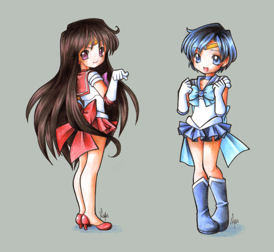 mizuno ami, hino rei, sailor mercury, sailor mars, super sailor mercury, and 1 more (bishoujo senshi sailor moon) drawn by nefis