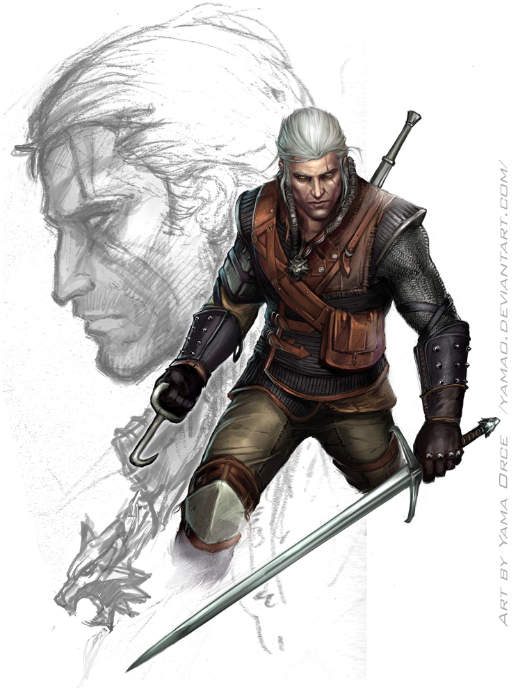 geralt of rivia (the witcher and 1 more) drawn by yama_orce