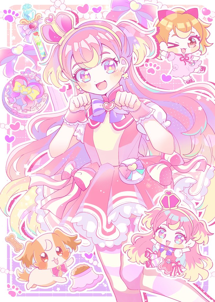 inukai komugi and cure wonderful (precure and 1 more) drawn by hinase_yuta