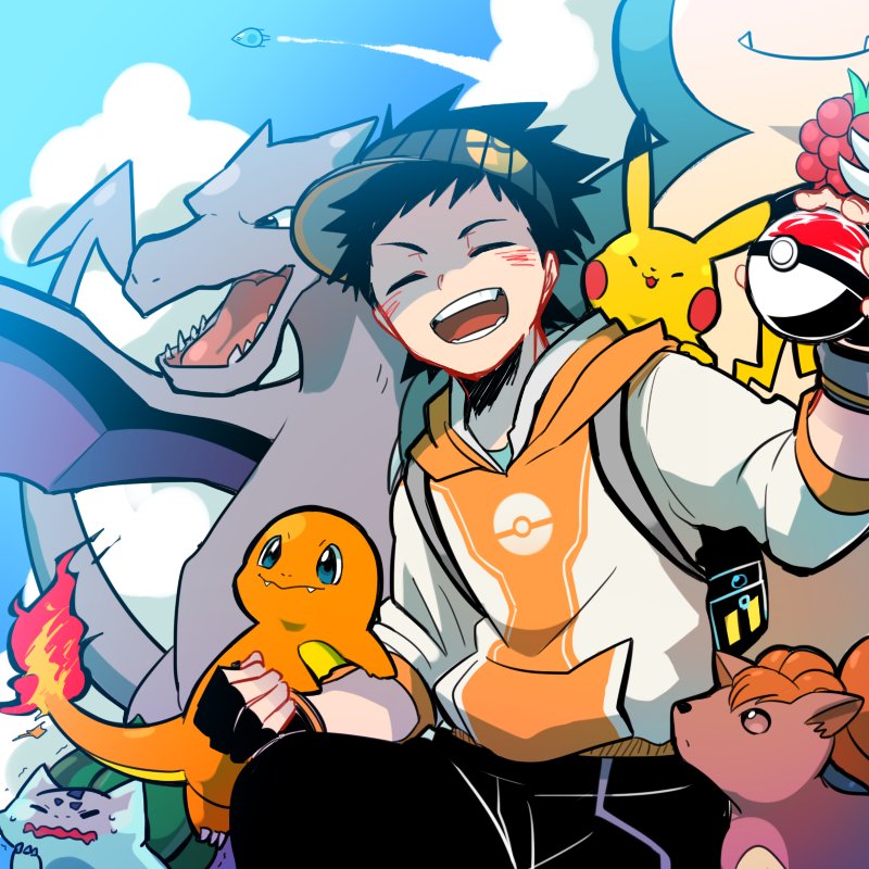 pikachu, bulbasaur, charmander, snorlax, vulpix, and 2 more (pokemon and 1 more) drawn by shikushiku_(amamori_weekly)