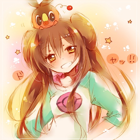 rosa and tepig (pokemon and 1 more) drawn by amamiya_kabosu
