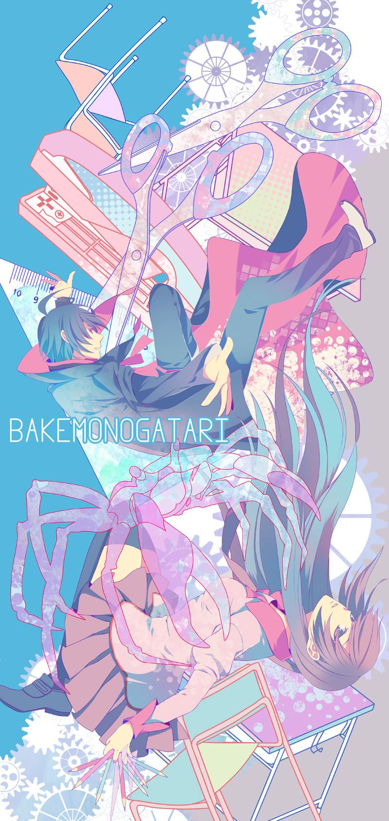 senjougahara hitagi and araragi koyomi (monogatari and 1 more) drawn by sumi_(sumis-31)