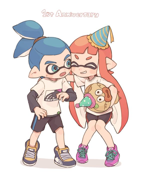 inkling player character, inkling girl, inkling boy, and zapfish (splatoon and 1 more) drawn by gomi_(kaiwaresan44)