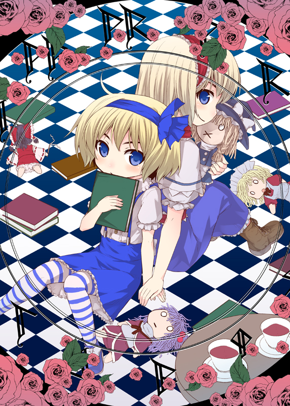 hakurei reimu, kirisame marisa, alice margatroid, shinki, and yumeko (touhou) drawn by urara_(ckt)