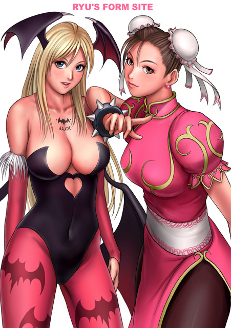 chun-li and morrigan aensland (street fighter and 2 more) drawn by ryu_(ryu's_form_site)