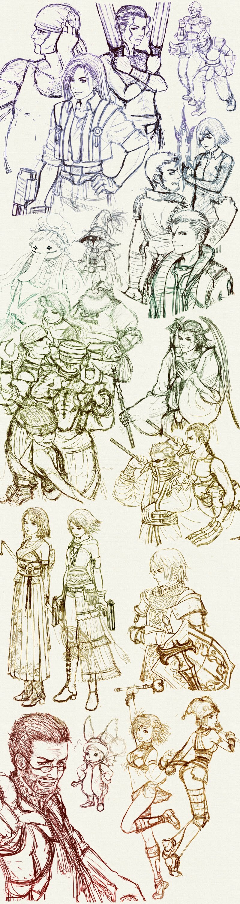 moogle, yuna, black mage, buront, vivi ornitier, and 19 more (final fantasy and 6 more) drawn by cocura