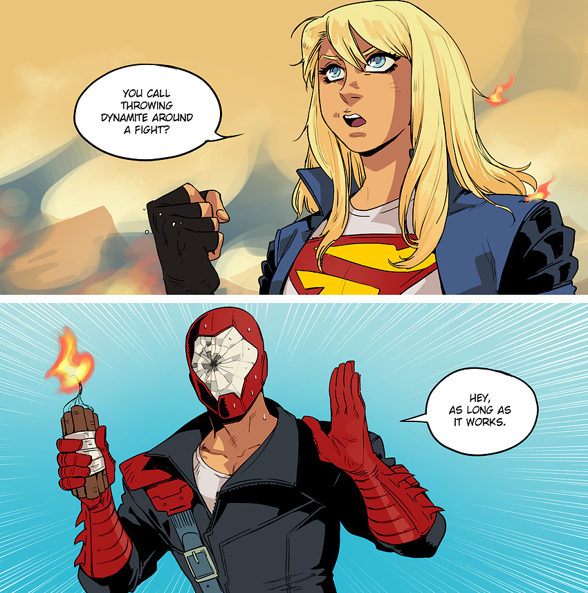 supergirl, jason todd, and red hood (dc comics and 2 more) drawn by fishtre