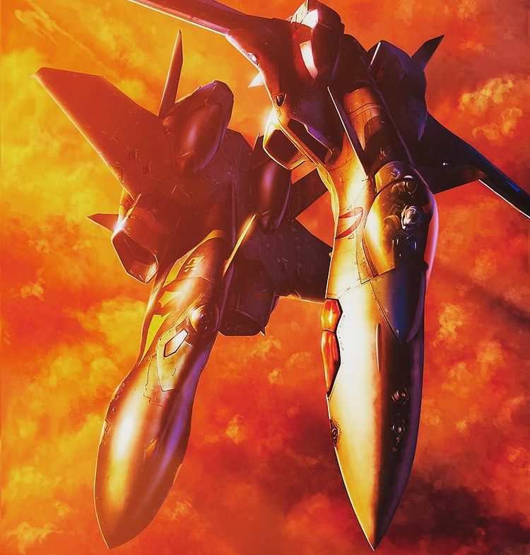 yf-19, isamu dyson, yf-21, and guld goa bowman (macross and 1 more) drawn by tenjin_hidetaka