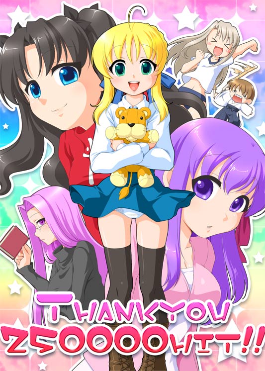 artoria pendragon, saber, tohsaka rin, illyasviel von einzbern, matou sakura, and 2 more (fate and 1 more) drawn by manji_taba