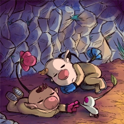 olimar, white pikmin, louie, and olimin (pikmin) drawn by urfbownd