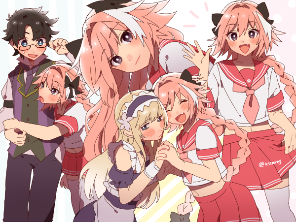 fujimaru ritsuka, astolfo, and chevalier d'eon (fate and 1 more) drawn by shirota_(kotatsumuringo)