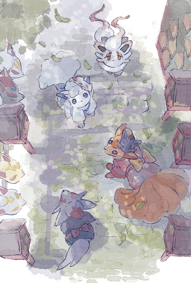 alolan vulpix, vulpix, zorua, and hisuian zorua (pokemon) drawn by yurano_(upao)