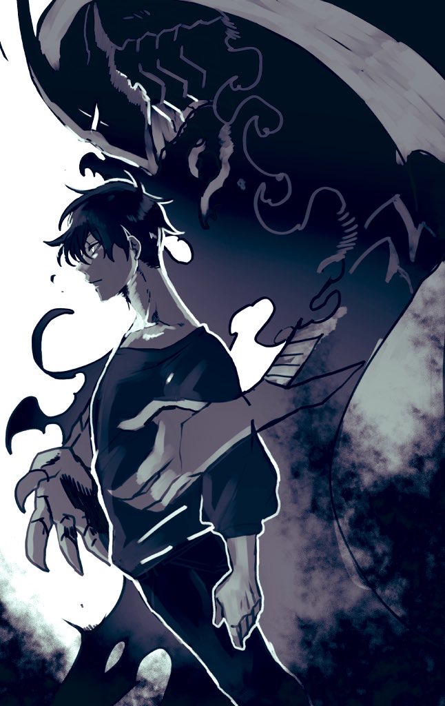 sung jin-woo and igris (solo leveling) drawn by hiyomon