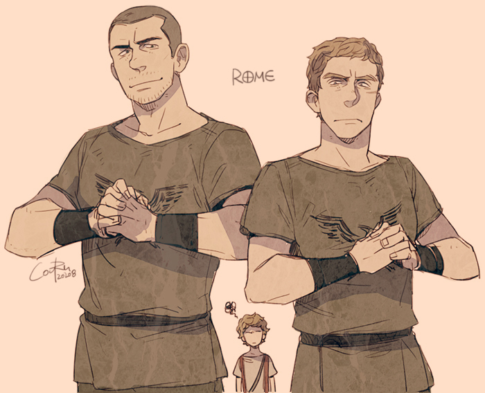 titus pullo, lucius vorenus, and gaius octavian (rome) drawn by cooru