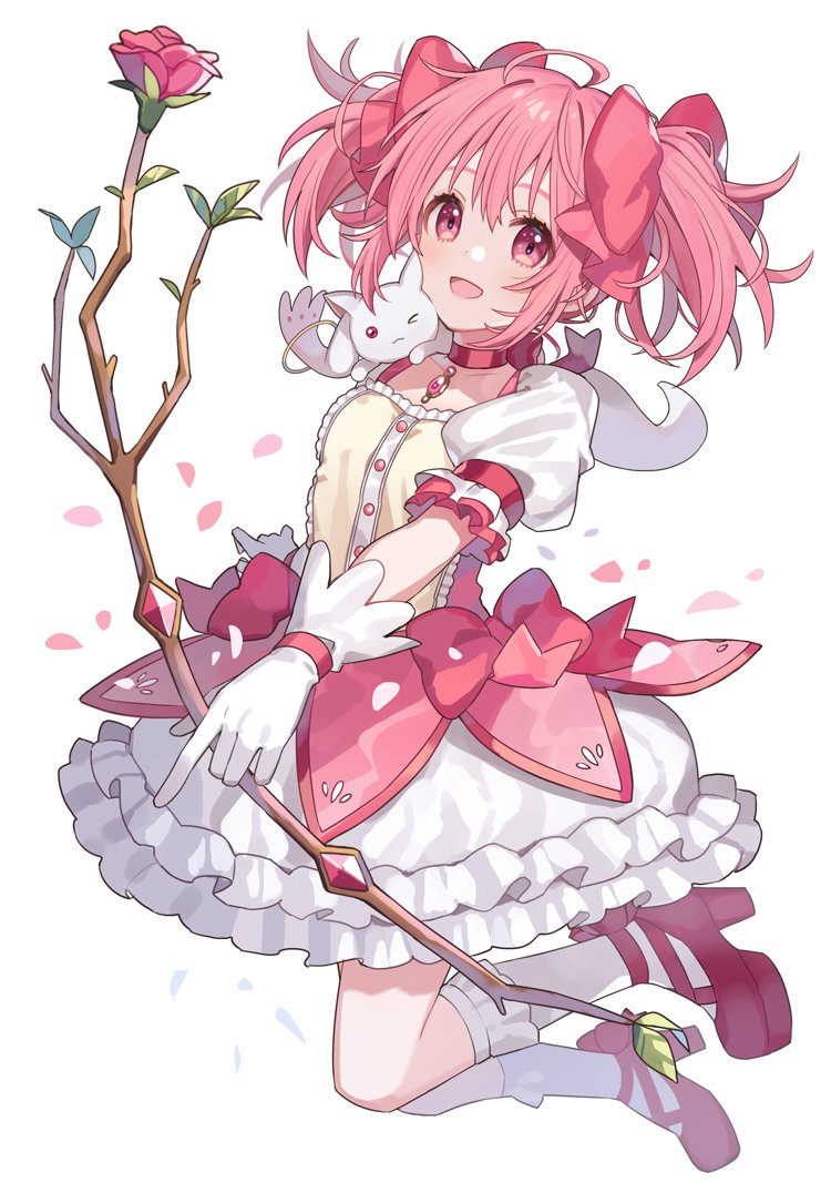 kaname madoka and kyubey (mahou shoujo madoka magica) drawn by chiri_(ch!)