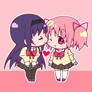akemi homura and kaname madoka (mahou shoujo madoka magica) drawn by tama_two_(fukuya)