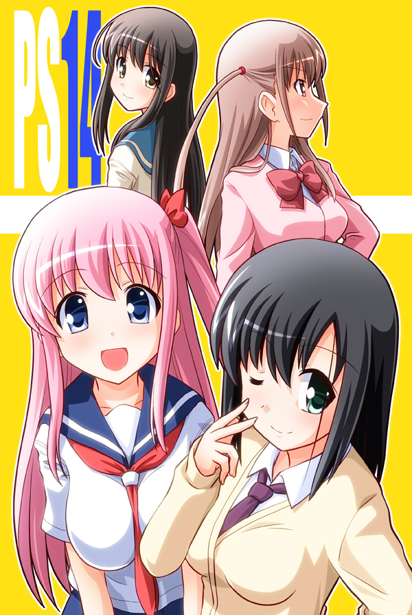haramura nodoka, atarashi ako, touyoko momoko, and shiratsuki shino (saki and 2 more) drawn by sumeragi_kou