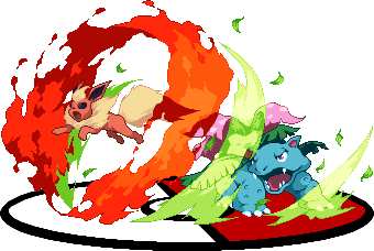 flareon and venusaur (pokemon) drawn by warabin_(suteki_denpun)