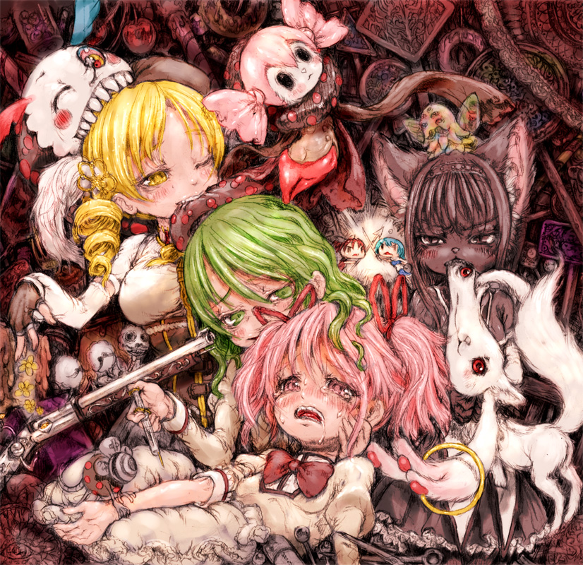 akemi homura, kaname madoka, miki sayaka, sakura kyoko, tomoe mami, and 6 more (mahou shoujo madoka magica) drawn by katzeh