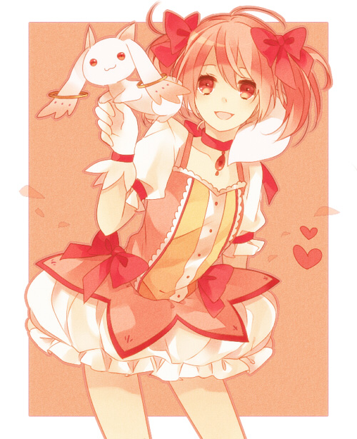 kaname madoka and kyubey (mahou shoujo madoka magica) drawn by ysry